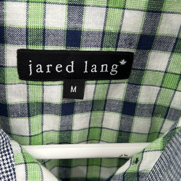 Jared Lang Men's Green & Navy Long Sleeve Woven Button down Shirt Size Medium - Picture 3 of 10